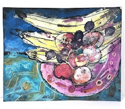 "Fruktskål III" av Uffe B, Akvarell på papper, 32x25,5 cm