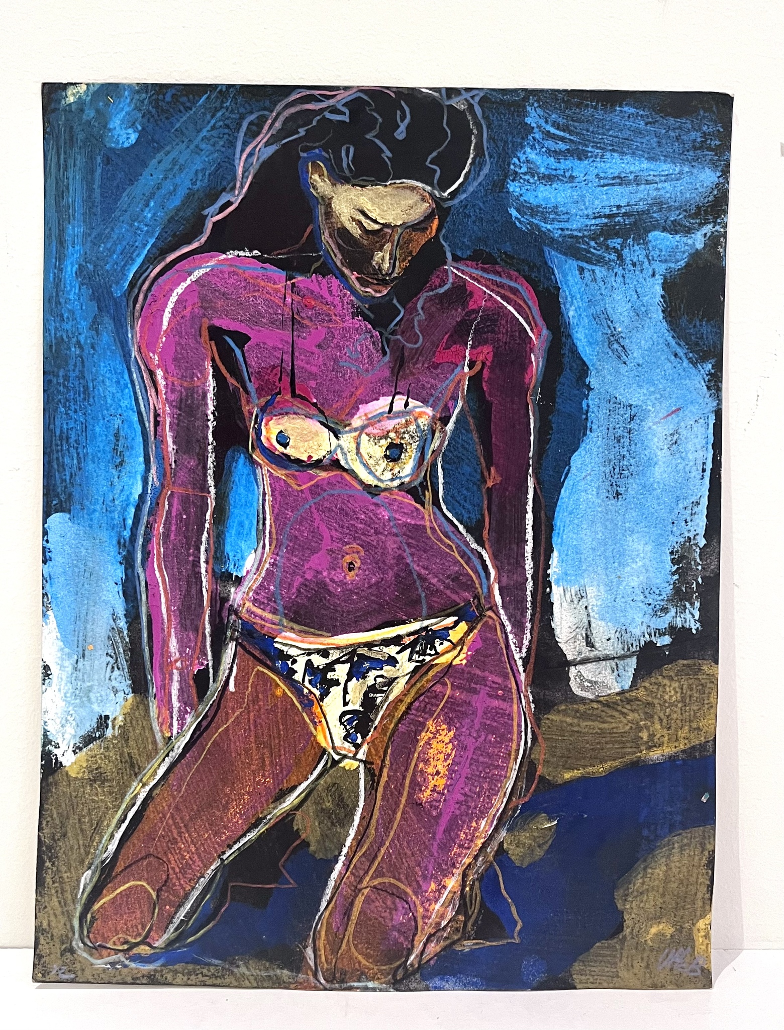 "Solande Kvinna" av Uffe B, Akvarell på papper, 24,5x32 cm