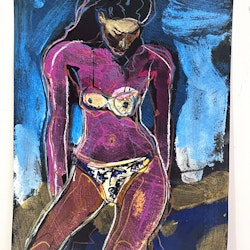 "Solande Kvinna" av Uffe B, Akvarell på papper, 24,5x32 cm