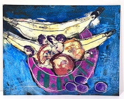 "Fruktskål VI" av Uffe B, Akvarell på papper, 32x25 cm