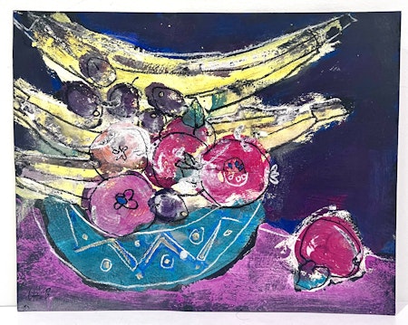 "Fruktskål VII" av Uffe B, Akvarell på papper, 32,5x25,5 cm