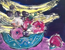 "Fruktskål VII" av Uffe B, Akvarell på papper, 32,5x25,5 cm