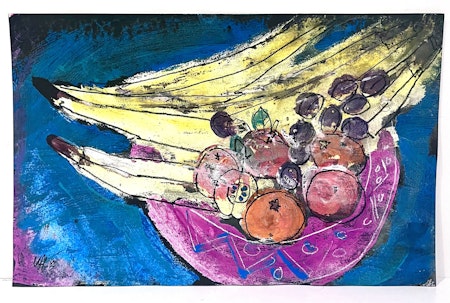 "Fruktskål VIII" av Uffe B, Akvarell på papper, 50x31 cm