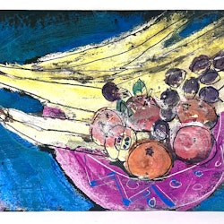 "Fruktskål VIII" av Uffe B, Akvarell på papper, 50x31 cm