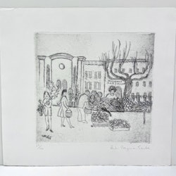 Etsning av Astri Bergman Taube. 42,5x39 cm