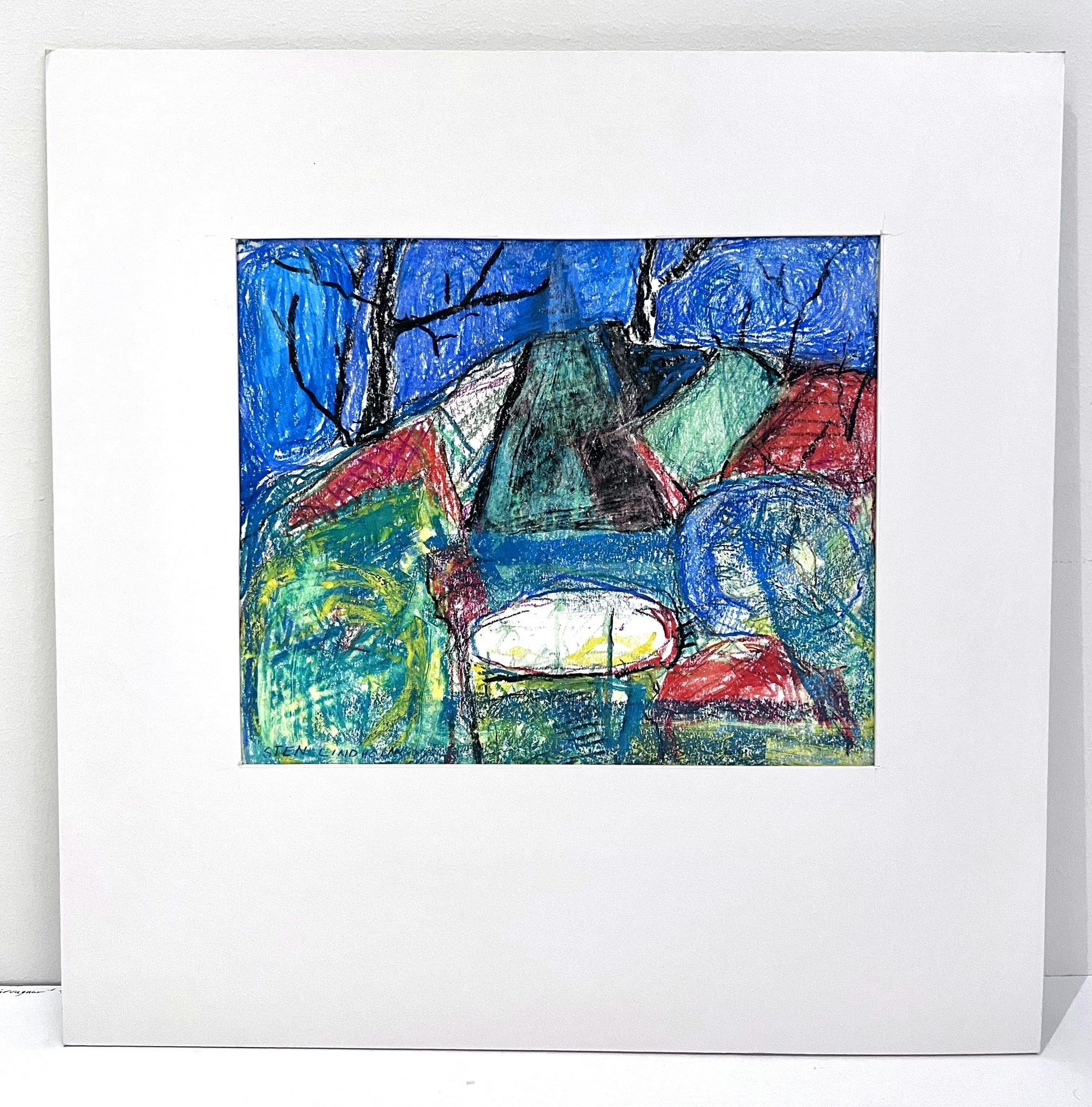 "Trädgårdsland i Landskap" Original av Sten Lindholm. 40,5x40,5 cm