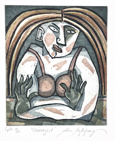 "Clairvoyant" Etsning av Aino Myllykangas. 30,5x35,5