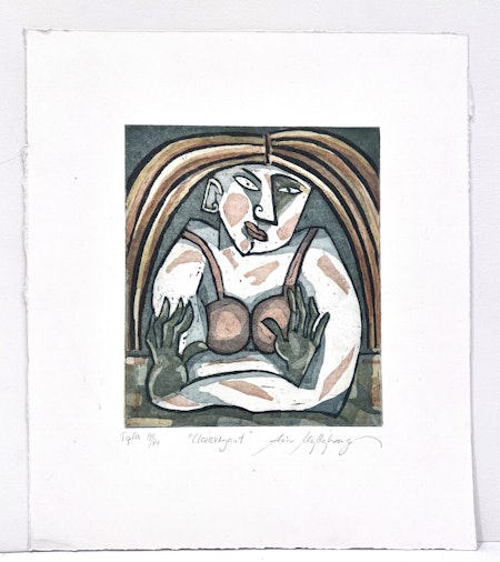 "Clairvoyant" Etsning av Aino Myllykangas. 30,5x35,5