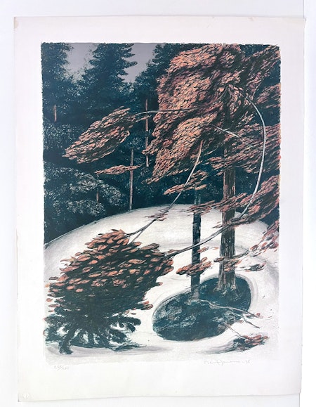 "Första snön" Litografi av Bernt Jonasson. 55x72,5 cm