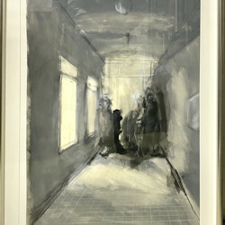 "Figurer i korridor" Gouache av Örjan Wikström. 70x114 cm