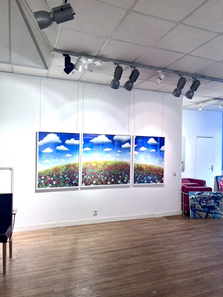 "Blomsterjord" Triptyk, akryl på papper av Stefan W. Igelström