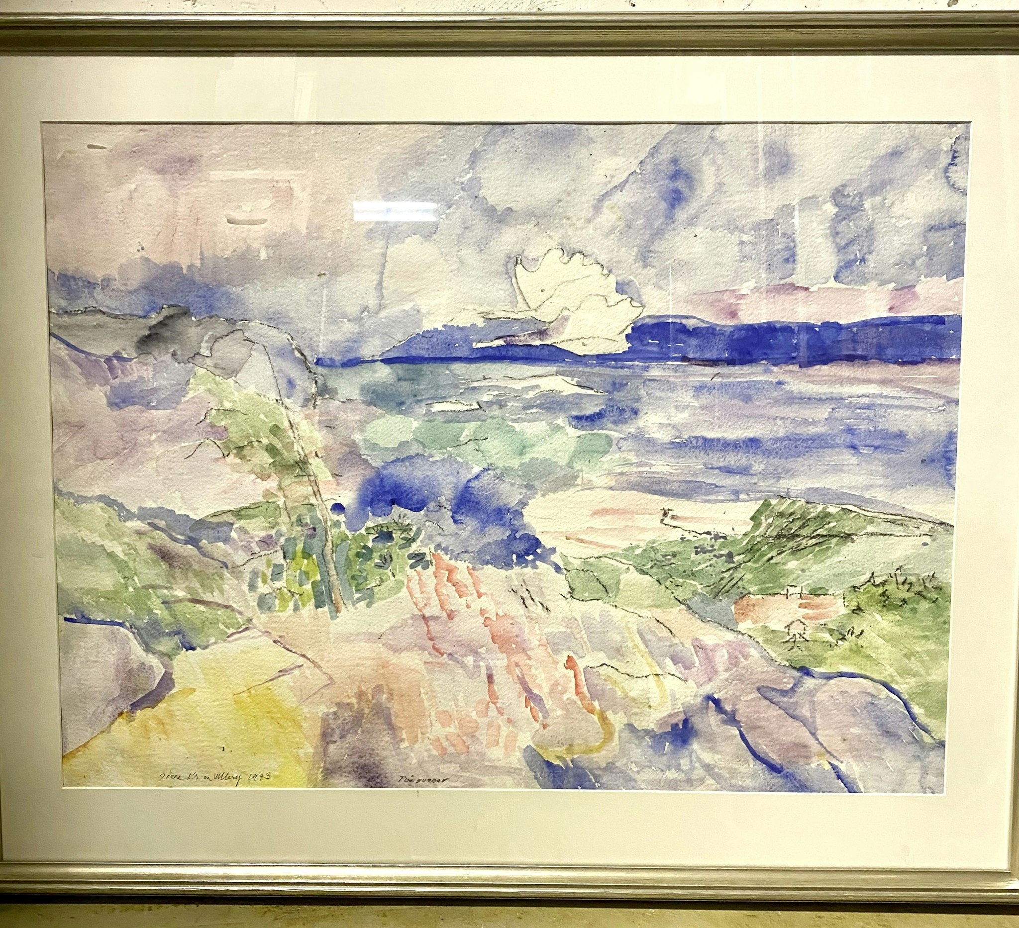 "Två svanar" Akvarell av Irene K:son Ullberg. 90x72 cm