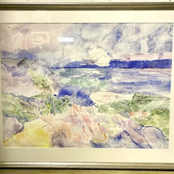 "Två svanar" Akvarell av Irene K:son Ullberg. 90x72 cm