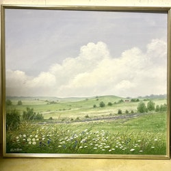 "Böljande Landskap" Olja på duk av Arnold Lindblom. 104x95 cm