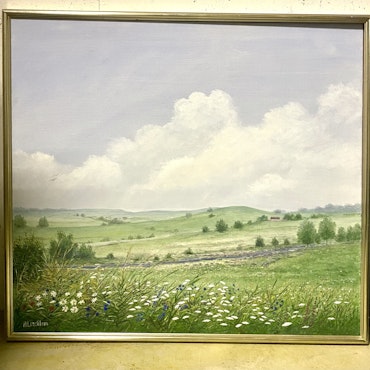 "Böljande Landskap" Olja på duk av Arnold Lindblom. 104x95 cm