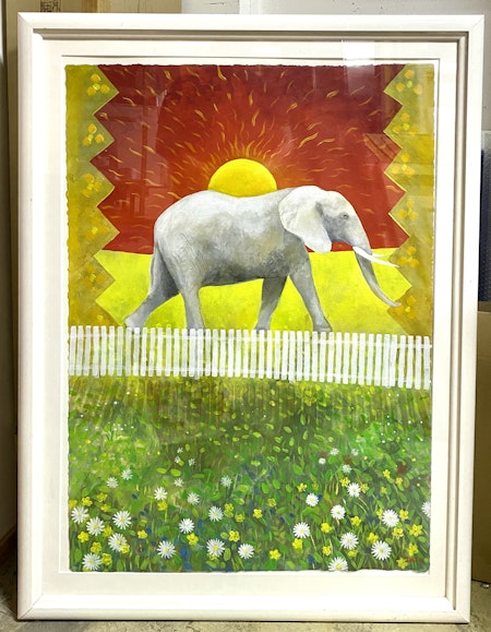 "Elefanten" Akryl på papper av Stefan W. Igelström. 95x126 cm