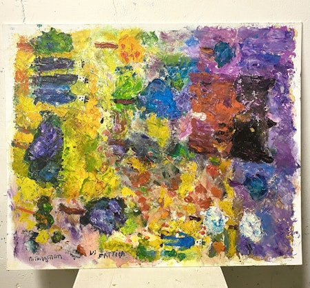 "Vi fattiga" Akryl på pannå av Per Bergman. 61x50 cm