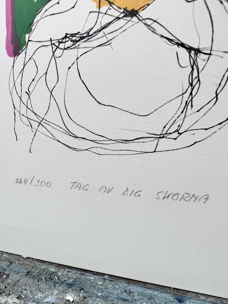 Stig Deteste, "Tag av dig skorna", Färglitografi, signerad och numrerad 264/300.