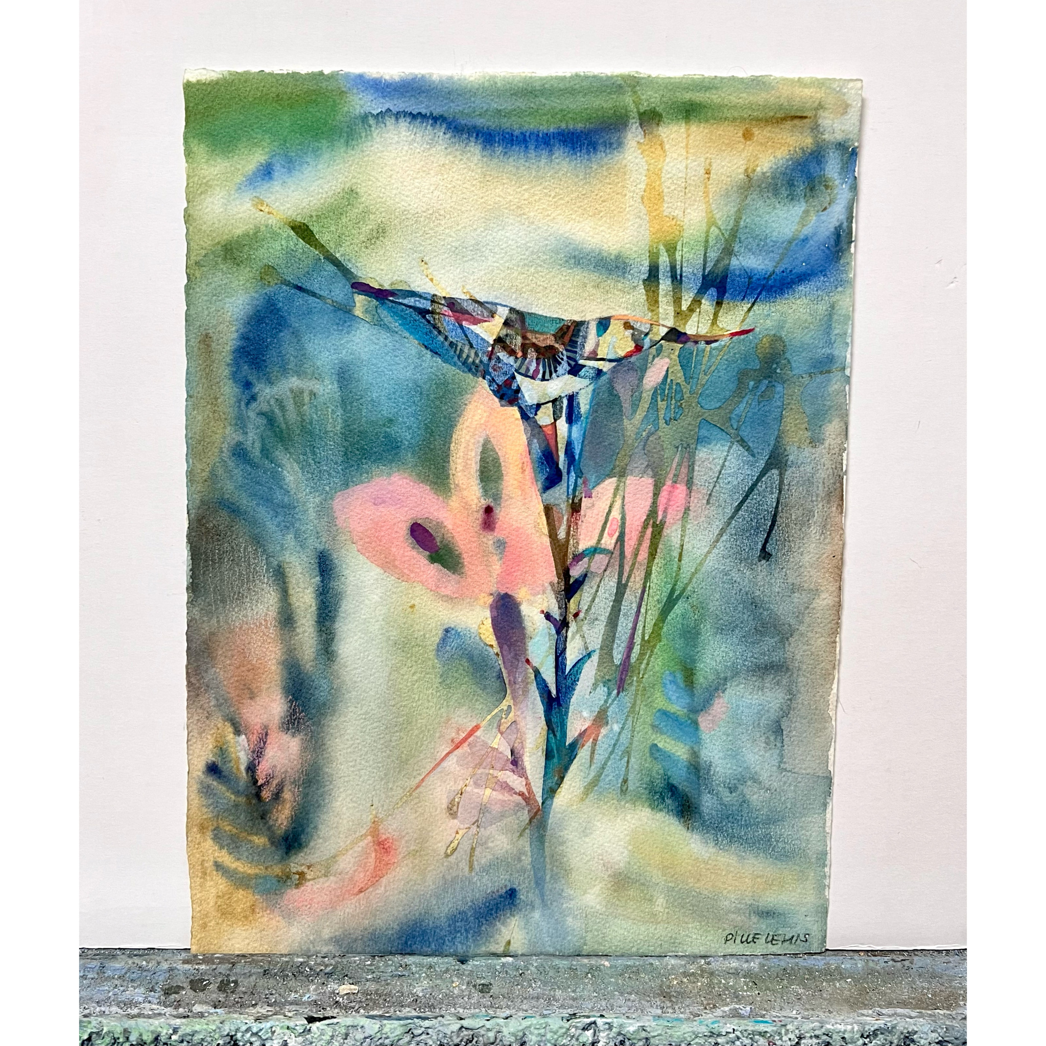 Pille Lehis, Akvarell, "Blomster" signerad, bladstorlek 28 x 38 cm.