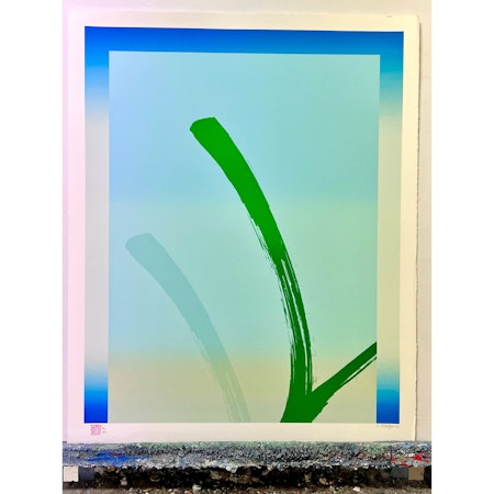 Curt Hillfon, färglitografi, "Komposition", bladstorlek 78x63cm.