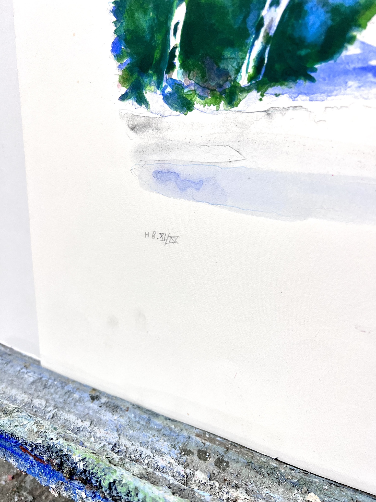 Evy Låås, färglitografi, signerad "Vinteräng", bladstorlek 74 x 60 cm.