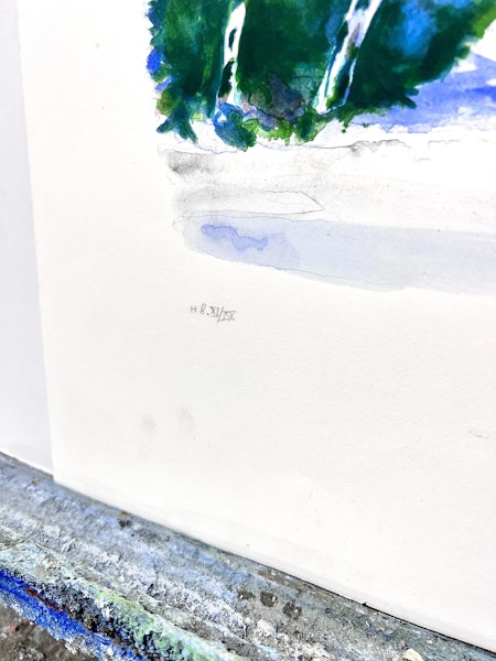 Evy Låås, färglitografi, signerad "Vinteräng", bladstorlek 74 x 60 cm.
