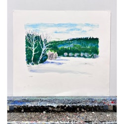 Evy Låås, färglitografi, signerad "Vinteräng", bladstorlek 74 x 60 cm.