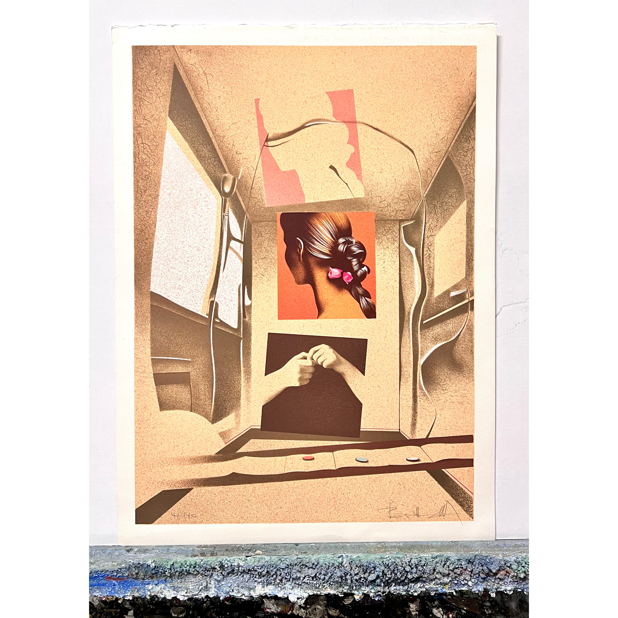 Ariel-Ben David, färglitografi, "Ängslan", bladstorlek 46x62 cm.