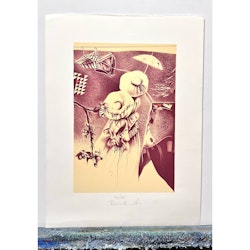 Ariel-Ben David, färglitografi, "Omfamning i blåsten", bladstorlek 46x62 cm.