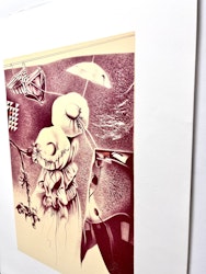 Ariel-Ben David, färglitografi, "Omfamning i blåsten", bladstorlek 46x62 cm.