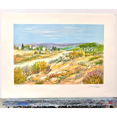 Ray Poirier, färglitografi, "Village provençal" 76 x 56 cm