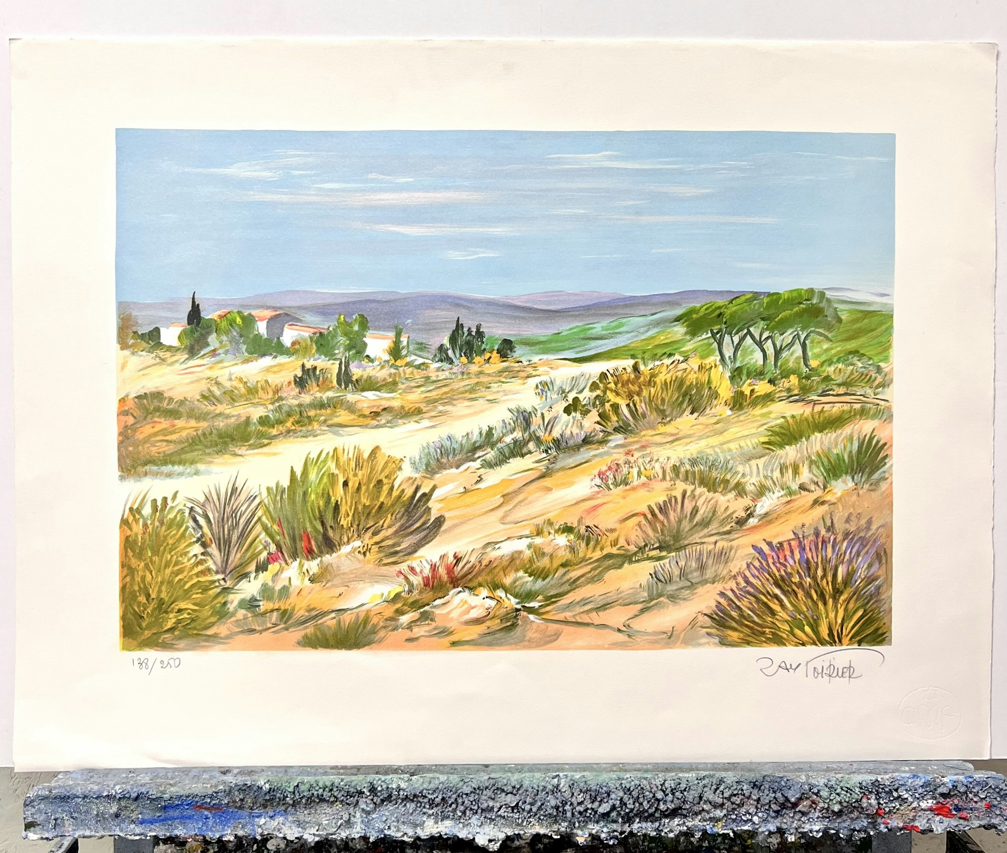 Ray Poirier, färglitografi, "Village provençal" 76 x 56 cm