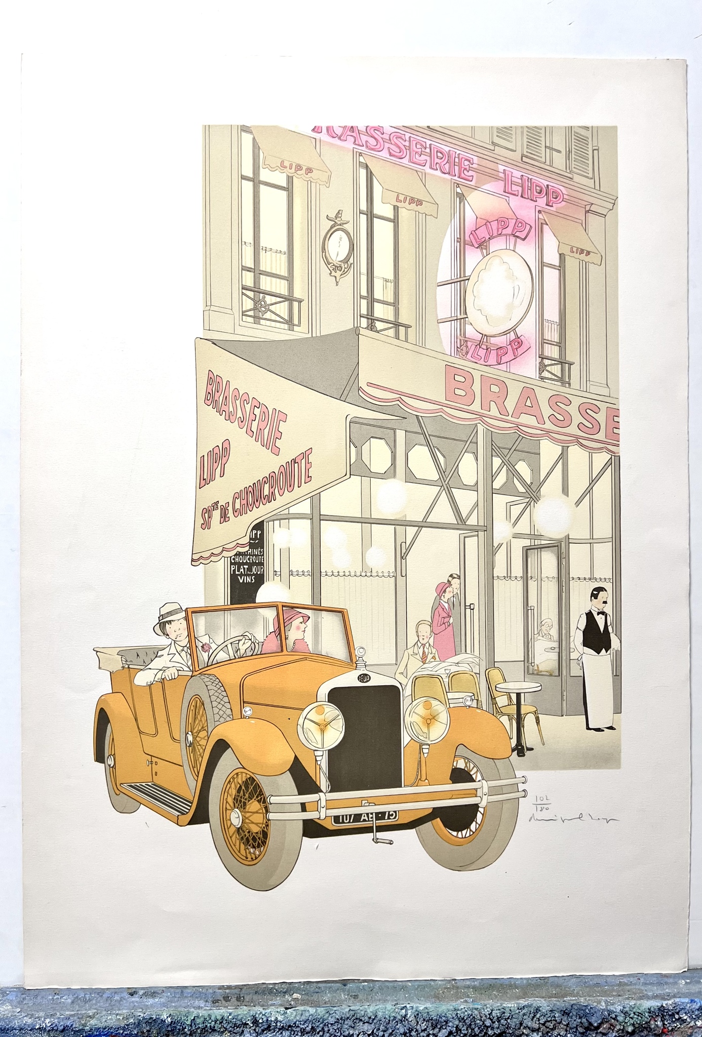 Philippe Henri Noyer, färglitografi, "Brasserie Lipp", bladstorlek 65 x 89 cm.