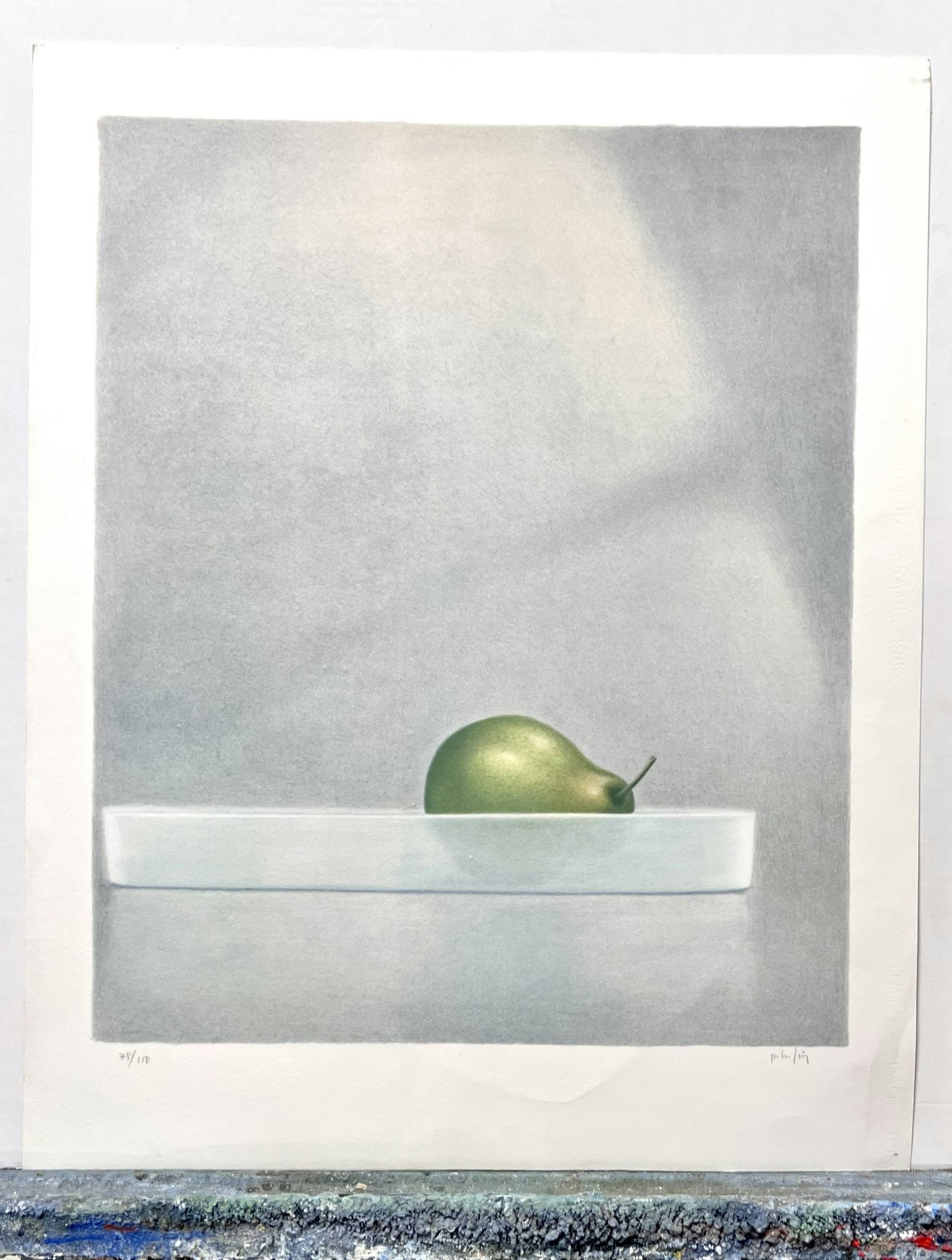 Peter Frie, färglitografi "Stilleben med päron", bladstorlek 63 x 79 cm.
