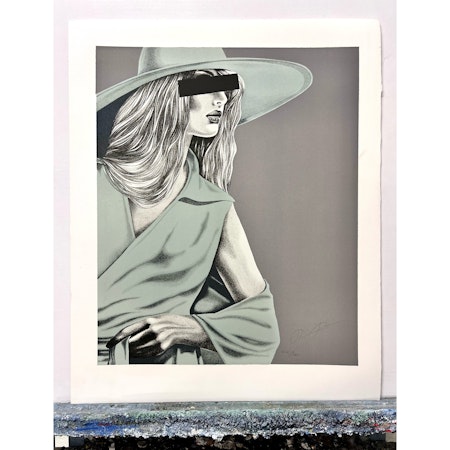 Thomas Hafström, färglitografi, "Mrs X, Blue" 60 x 74 cm.