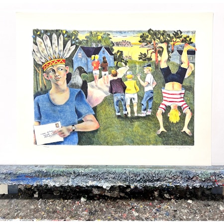 Jussi Taipaleenmäki, Litografi, "Brev från kolonien" 56 x 43,5 cm