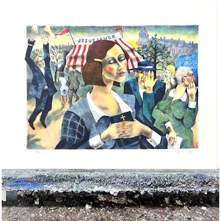 Jussi Taipaleenmäki, Litografi, "Tältet" 56 x 43,5 cm