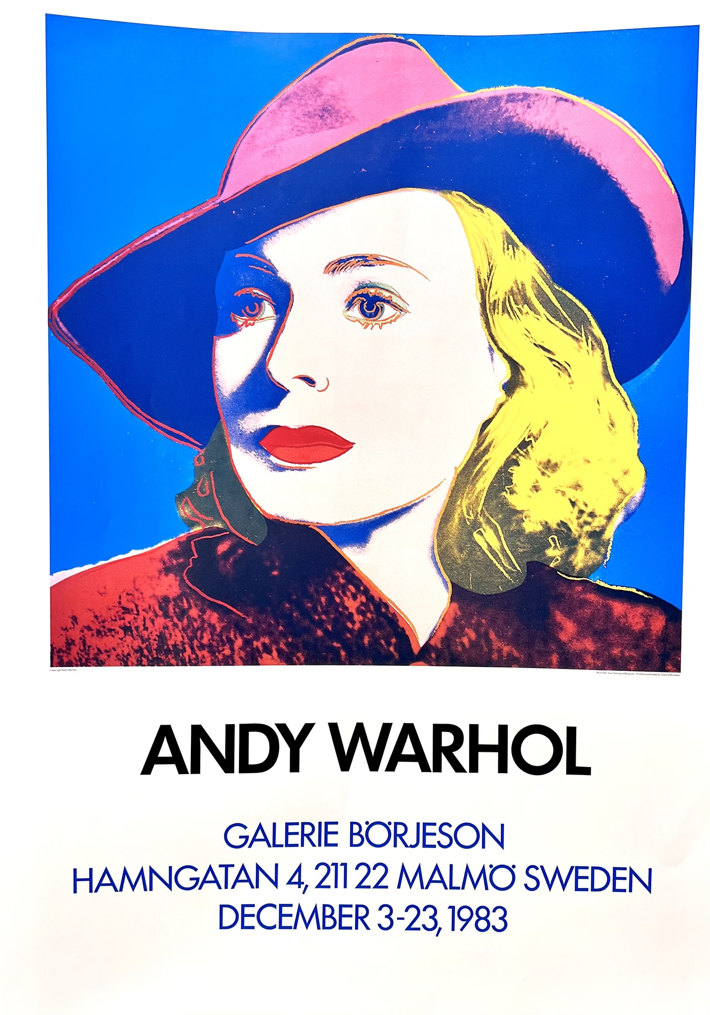 "Ingrid Bergman with hat" konstaffisch av Andy Warhol från 1983. 70x100 cm