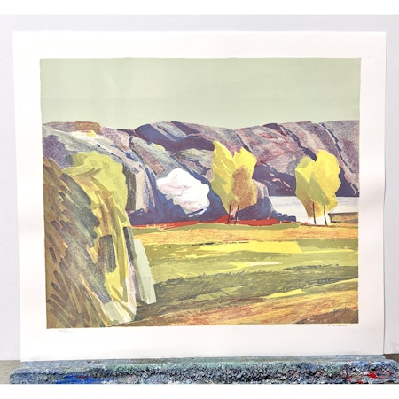 Lars Andersson Bjönni, färglitografi, "Vår på Orust", bladstorlek 71 x 63 cm.