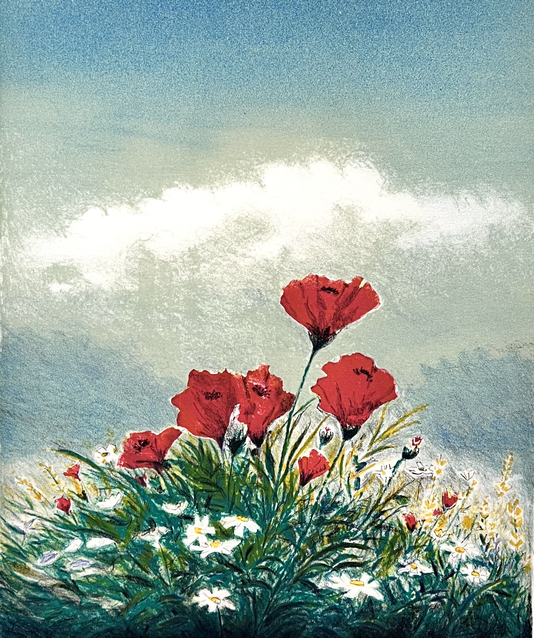 Arnold Lindblom, färglitografi, "Vårblom" 53x43,5 cm