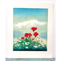 Arnold Lindblom, färglitografi, "Vårblom" 53x43,5 cm