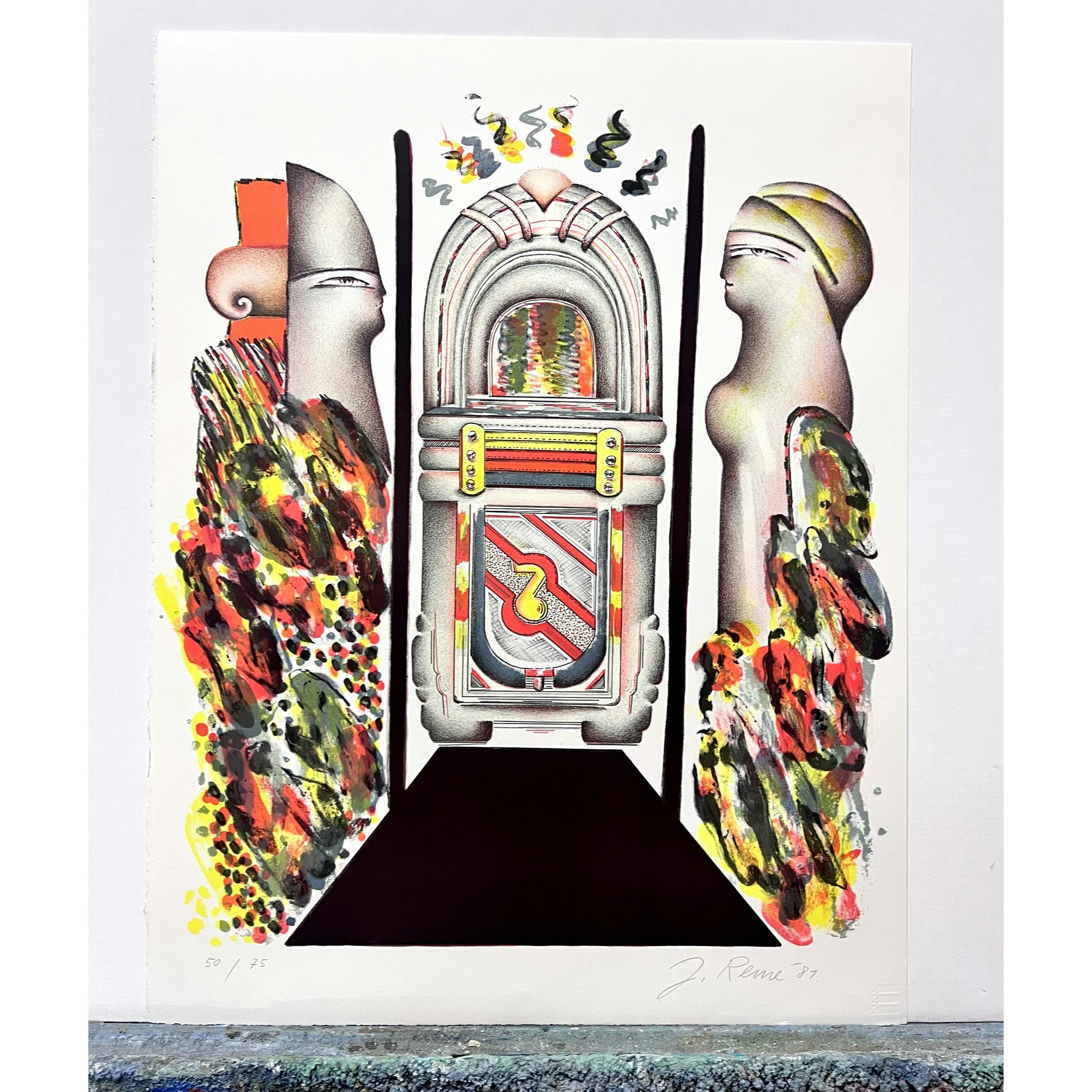 "Jukebox" färglitografi, Jörg Remé, 50x64 cm