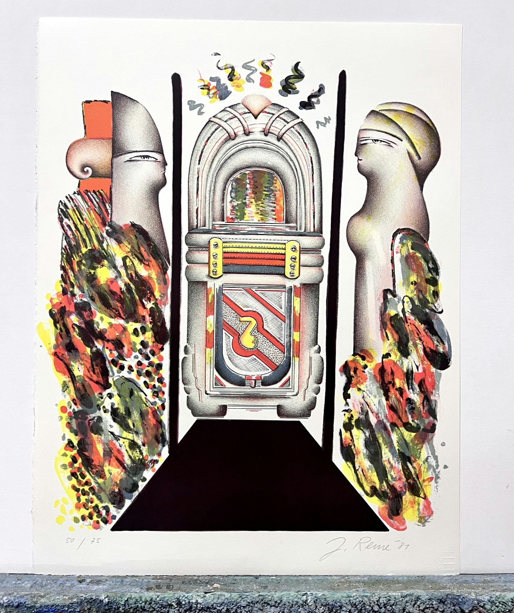 "Jukebox" färglitografi, Jörg Remé, 50x64 cm