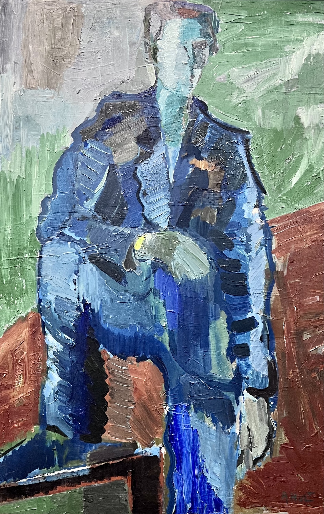 "Lantarbetare", Olja på duk av Ragnar Hult.  72x100 cm