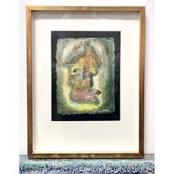 "Collage med bladguld" Blandteknik av Margareta Sjödin. 31x40 cm