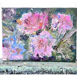 "Rosa blomster" Olja på duk av Jerry Andersson.  22,5x16 cm