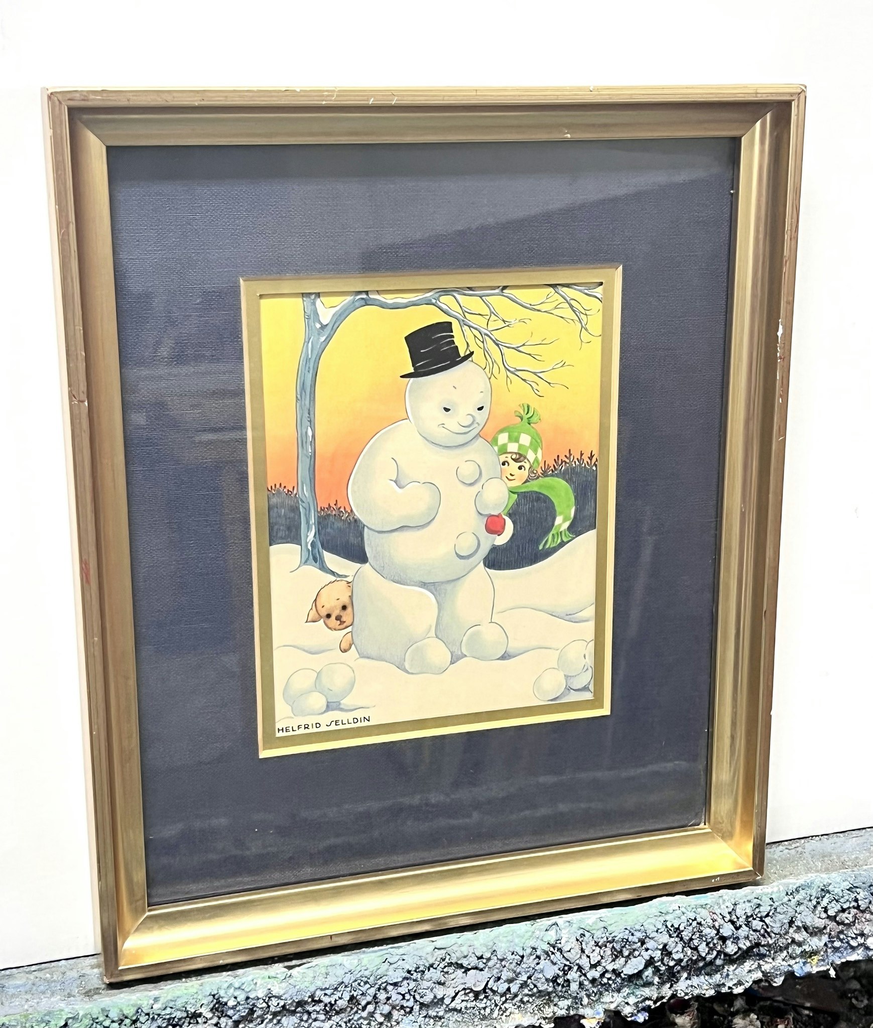 "Snögubben" Teckning av Helfrid Selldin. 28x33 cm