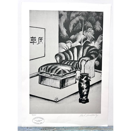 Kent Lindholm, litografi, signerad  Ur sviten "Suite of rooms", 49 x 69 cm.