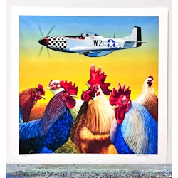 "Plane & Roosters färglitografi av Thomas Hafström, 56x56 cm.