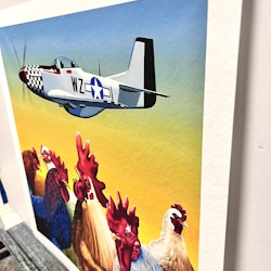 "Plane & Roosters färglitografi av Thomas Hafström, 56x56 cm.